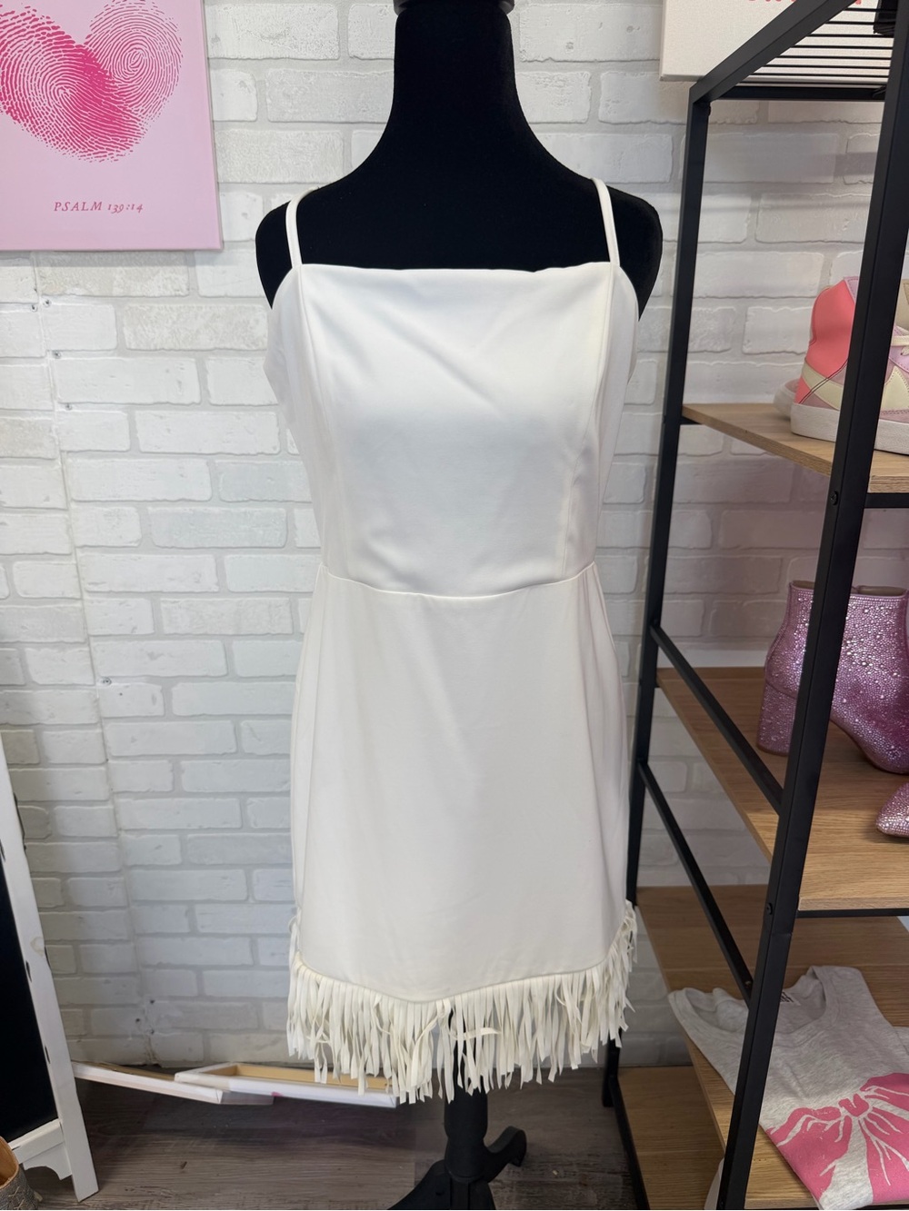 Cream/White Fringe  Mini Dress with Thin Straps